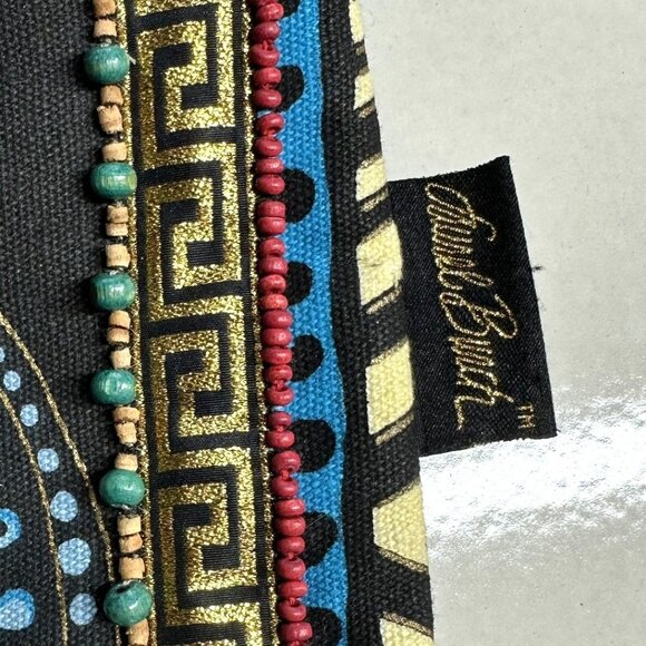 Laurel Burch Beaded Canvas Cat Print Crossbody Bag Black/Multicolor - Picture 3 of 6